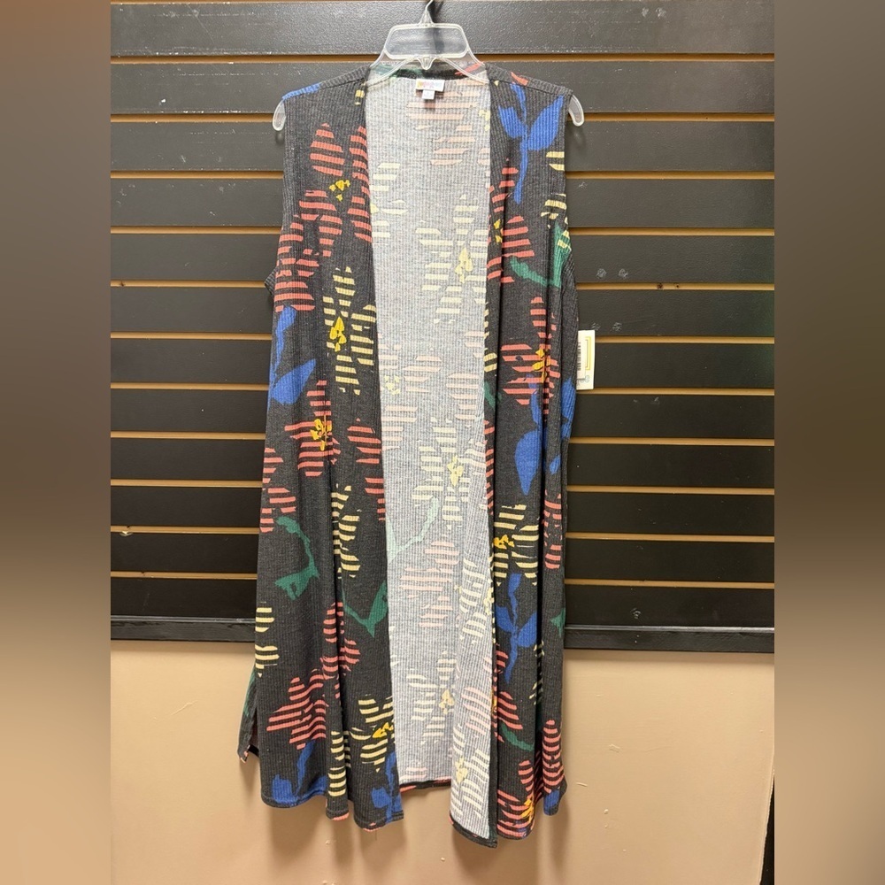 NWT LuLaRoe Joy Duster Vest Size L Sleeveless Floral Long Cardigan